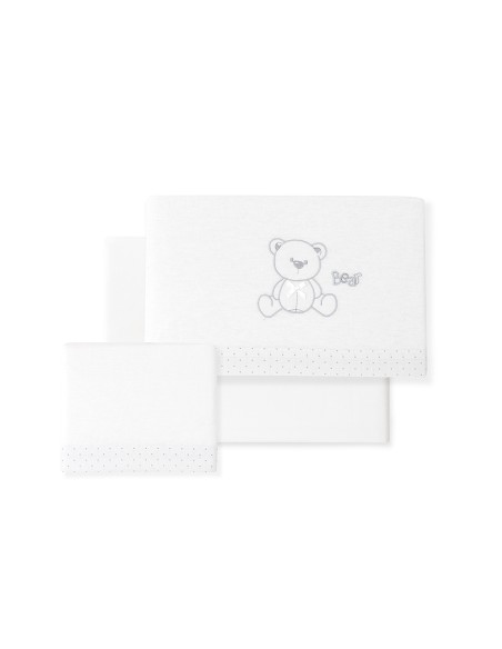 Triptico Cuna Franela Modelo Oso Lazo Bco/Gris