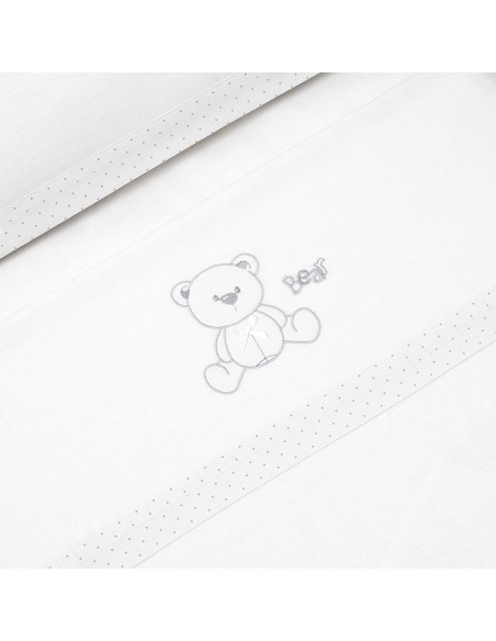 Triptico Cuna Franela Modelo Oso Lazo Bco/Gris