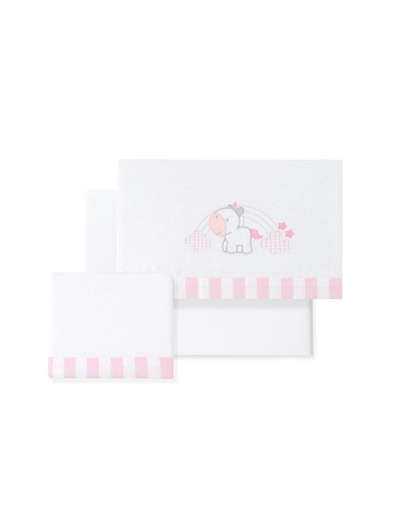 Triptico Cuna Franela Modelo Unicornio Nubes Bco/Rosa
