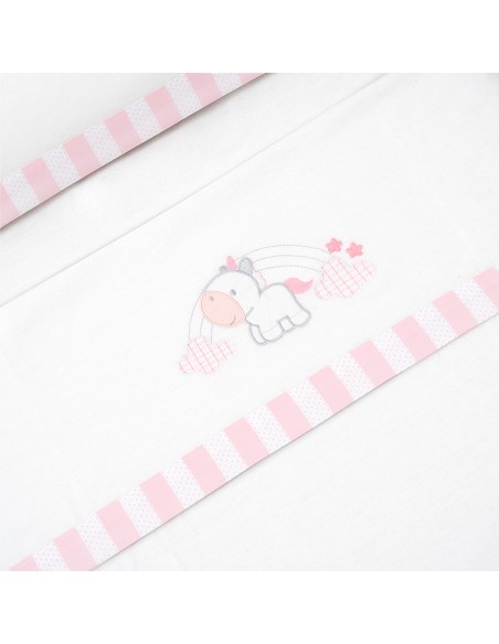 Triptico Cuna Franela Modelo Unicornio Nubes Bco/Rosa