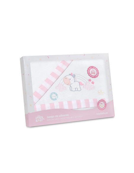 Triptico Cuna Franela Modelo Unicornio Nubes Bco/Rosa