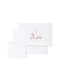 Triptico Cuna Franela Modelo Jirafa Bicicleta Bco/Rosa