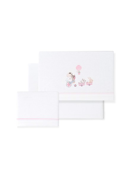 Triptico Cuna Franela Modelo Jirafa Bicicleta Bco/Rosa