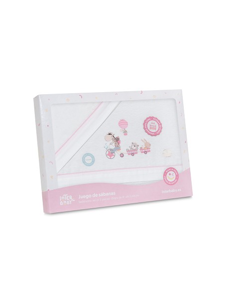 Triptico Cuna Franela Modelo Jirafa Bicicleta Bco/Rosa