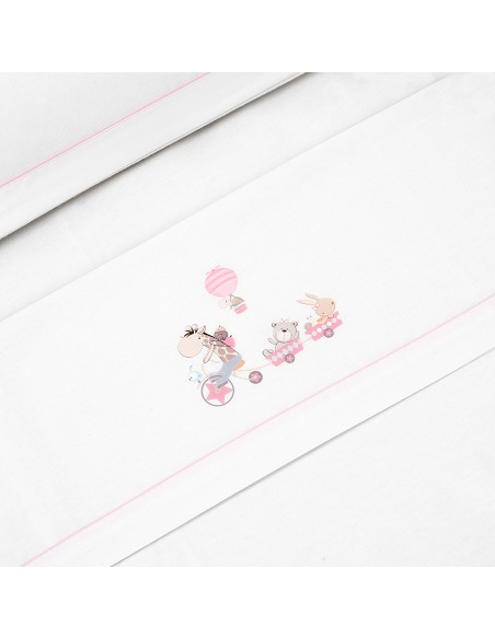Triptico Cuna Franela Modelo Jirafa Bicicleta Bco/Rosa