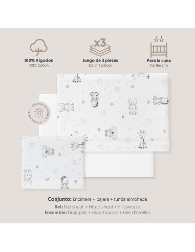 Triptico Cuna Franela Modelo Koala Bco/Azul