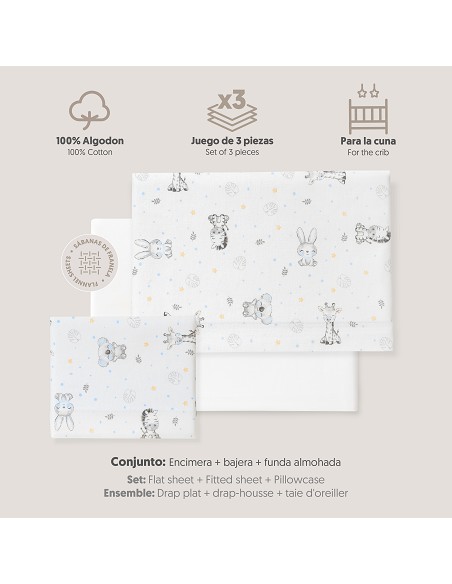 Triptico Cuna Franela Modelo Koala Bco/Azul