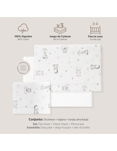 Triptico Cuna Franela Modelo Koala Bco/Rosa