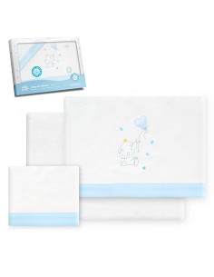 Triptico Cuna Franela Elefante Globo Corazon Bco/Azul