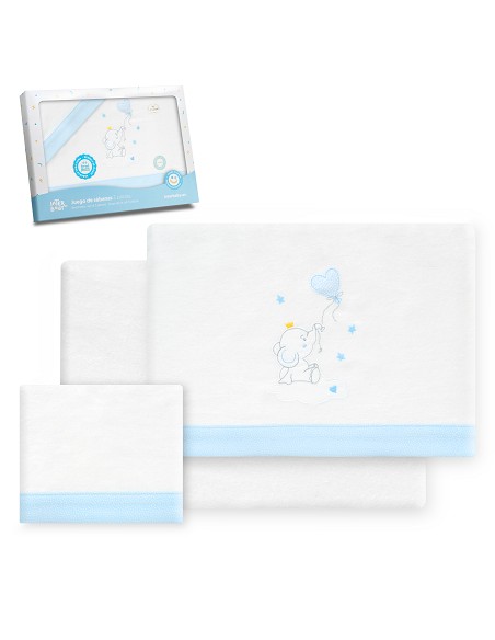 Triptico Cuna Franela Elefante Globo Corazon Bco/Azul