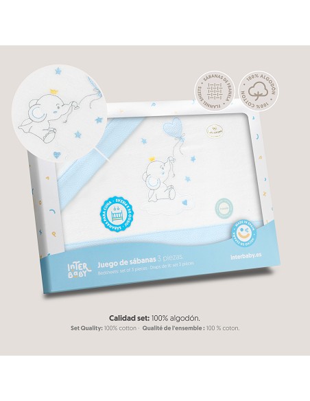 Triptico Cuna Franela Elefante Globo Corazon Bco/Azul