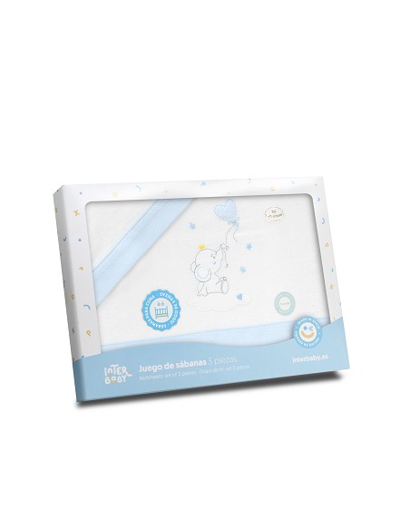 Triptico Cuna Franela Elefante Globo Corazon Bco/Azul