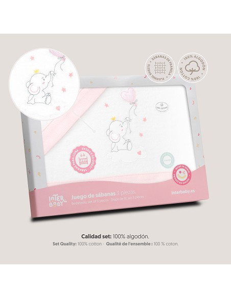 Triptico Cuna Franela Elefante Globo Corazon Bco/Rosa