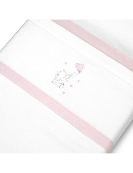 Triptico Cuna Franela Elefante Globo Corazon Bco/Rosa