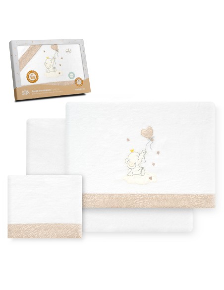 Triptico Cuna Franela Elefante Globo Corazon Bco/Beig