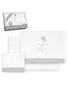 Triptico Cuna Franela Elefante Globo Corazon Bco/Gris