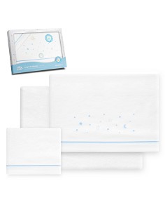 Triptico Cuna Franela Estrellas Luna Bco/Azul