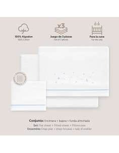 Triptico Cuna Franela Estrellas Luna Bco/Azul 2