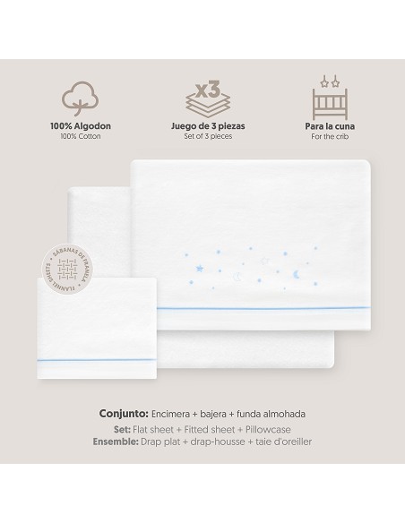 Triptico Cuna Franela Estrellas Luna Bco/Azul