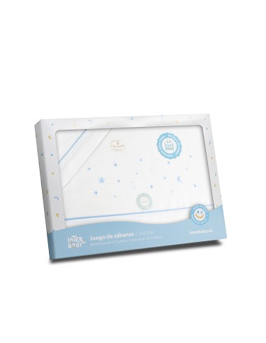 Triptico Cuna Franela Estrellas Luna Bco/Azul
