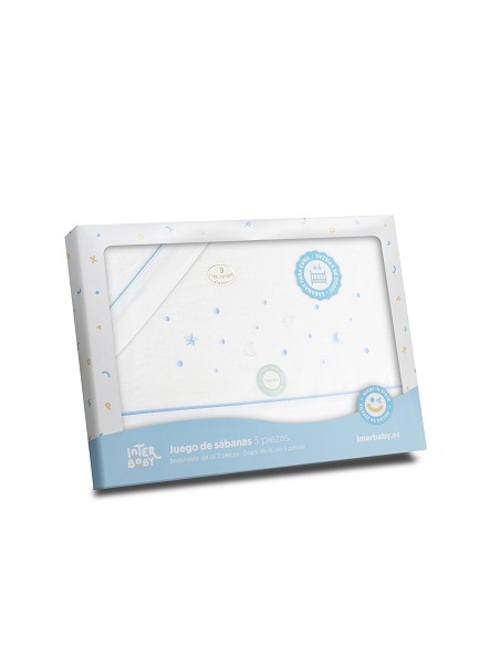 Triptico Cuna Franela Estrellas Luna Bco/Azul