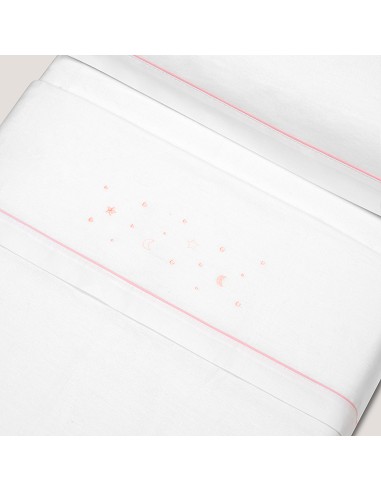 Triptico Cuna Franela Estrellas Luna Bco/Rosa