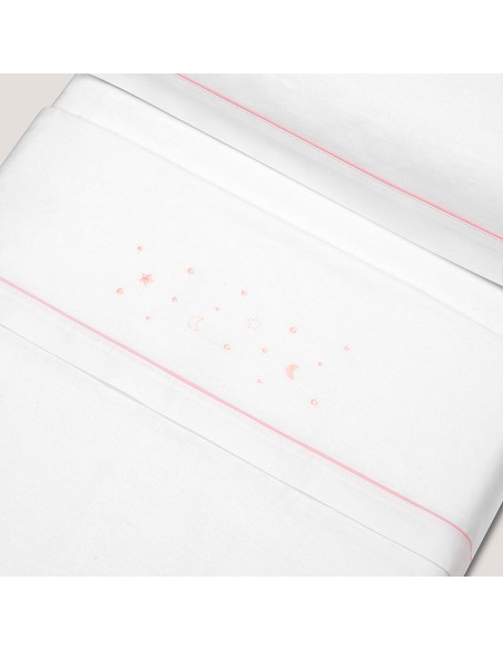 Triptico Cuna Franela Estrellas Luna Bco/Rosa