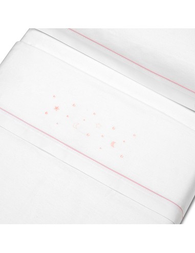 Triptico Cuna Franela Estrellas Luna Bco/Rosa