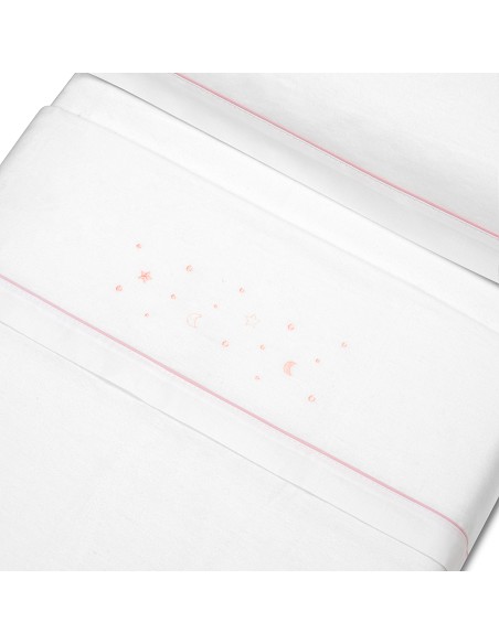 Triptico Cuna Franela Estrellas Luna Bco/Rosa