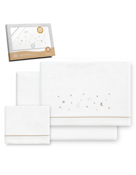 Triptico Cuna Franela Estrellas Luna Bco/Beig