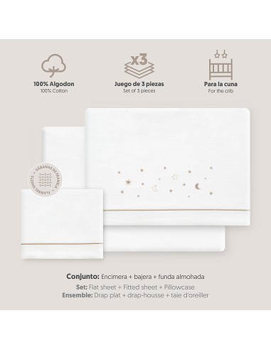 Triptico Cuna Franela Estrellas Luna Bco/Beig