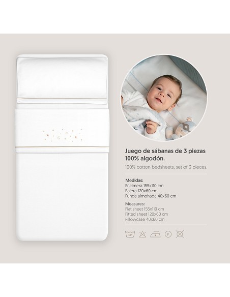 Triptico Cuna Franela Estrellas Luna Bco/Beig