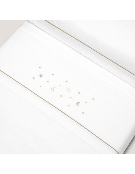 Triptico Cuna Franela Estrellas Luna Bco/Beig