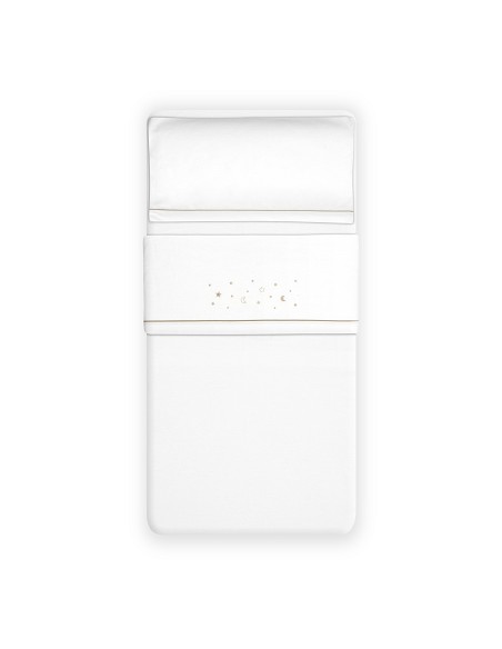 Triptico Cuna Franela Estrellas Luna Bco/Beig