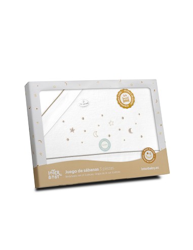 Triptico Cuna Franela Estrellas Luna Bco/Beig