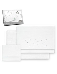 Triptico Cuna Franela Estrellas Luna Bco/Gris