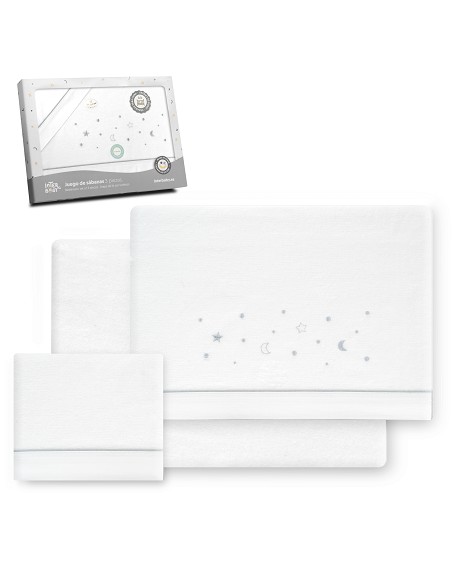 Triptico Cuna Franela Estrellas Luna Bco/Gris