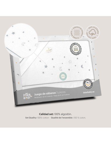 Triptico Cuna Franela Estrellas Luna Bco/Gris