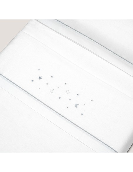 Triptico Cuna Franela Estrellas Luna Bco/Gris