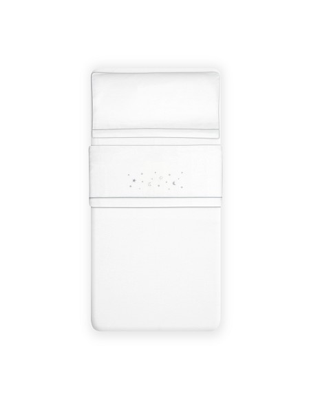 Triptico Cuna Franela Estrellas Luna Bco/Gris