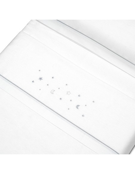 Triptico Cuna Franela Estrellas Luna Bco/Gris