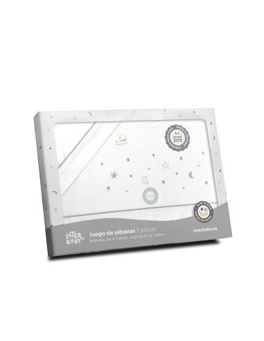 Triptico Cuna Franela Estrellas Luna Bco/Gris