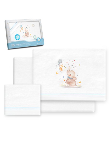 Triptico Cuna Franela  Mod Elefante Bco/Azul