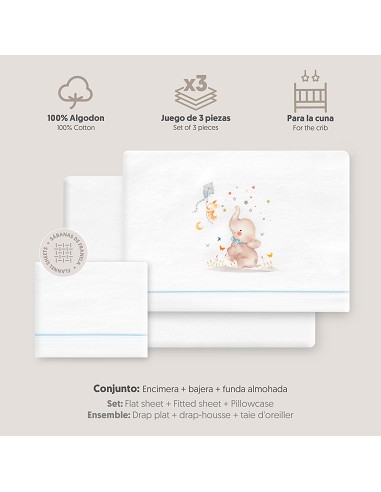 Triptico Cuna Franela  Mod Elefante Bco/Azul