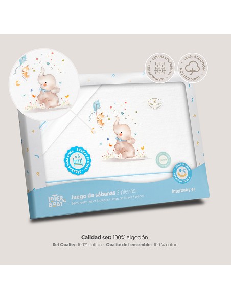 Triptico Cuna Franela  Mod Elefante Bco/Azul