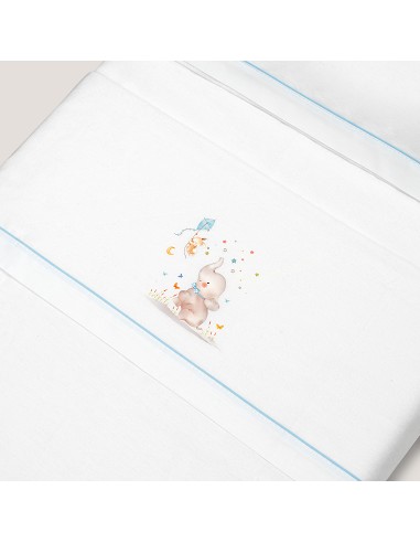 Triptico Cuna Franela  Mod Elefante Bco/Azul