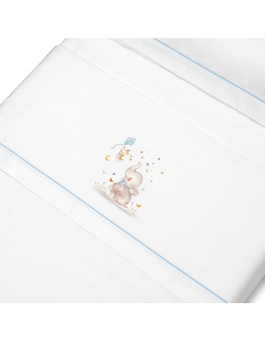 Triptico Cuna Franela  Mod Elefante Bco/Azul
