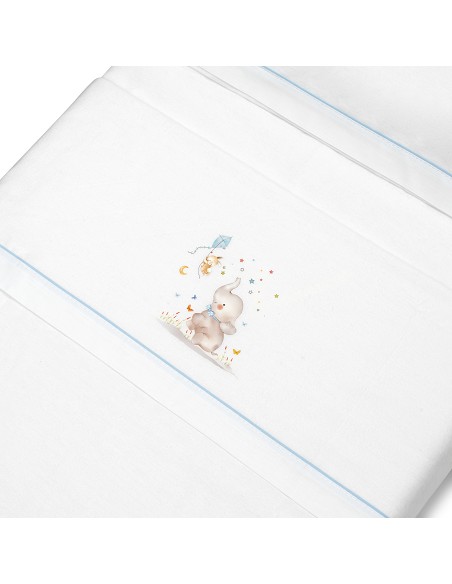 Triptico Cuna Franela  Mod Elefante Bco/Azul