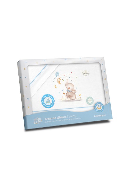 Triptico Cuna Franela  Mod Elefante Bco/Azul