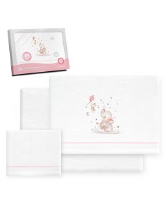 Triptico Cuna Franela  Mod Elefante Bco/Rosa